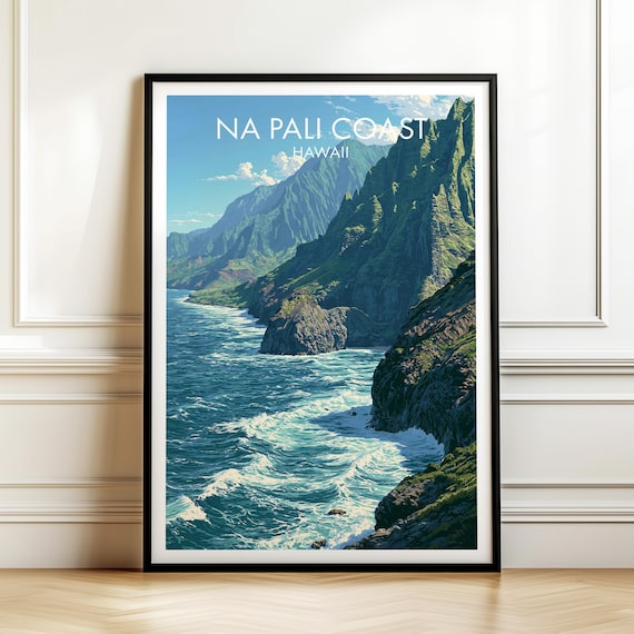 Na Pali Coast Hawaii Sea Cliffs Vintage Tropical Travel Wall Poster