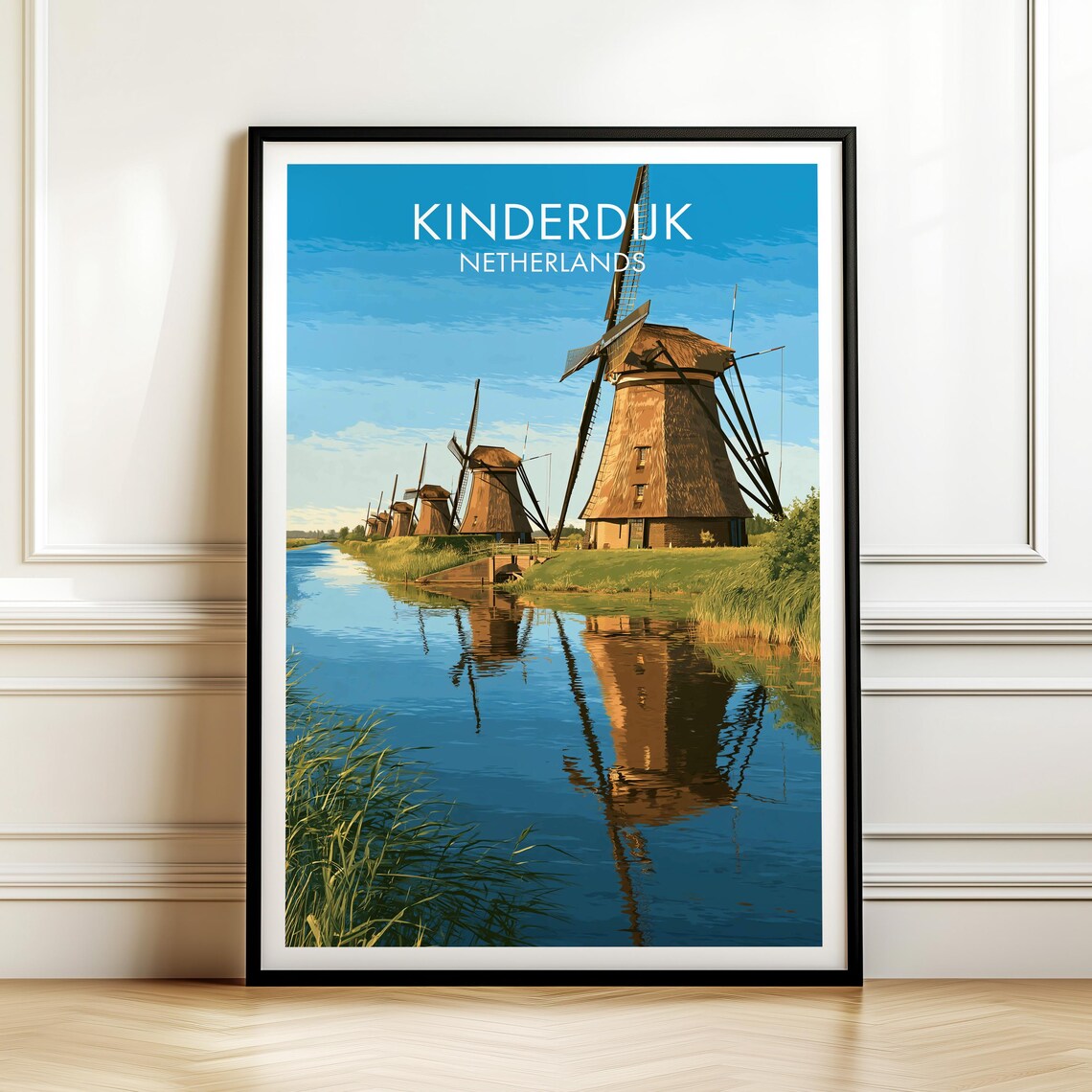 Kinderdijk Netherlands Vintage Travel Poster