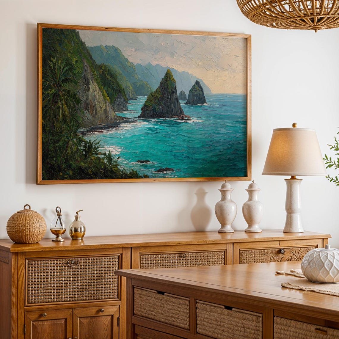 Tropical Sea Cliffs Turquoise Coast Landscape Painting Poster