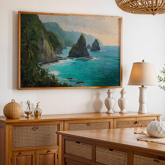 Tropical Sea Cliffs Turquoise Coast Landscape Painting Poster
