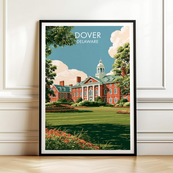 Dover Delaware Poster Vintage Usa Cityscape Travel Wall Art American Landmark Print Americana Decor