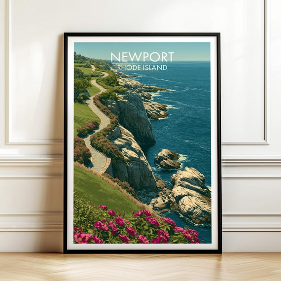 Cliff Walk Newport Rhode Island Poster Usa Travel Wall Art American Cityscape Print Gift