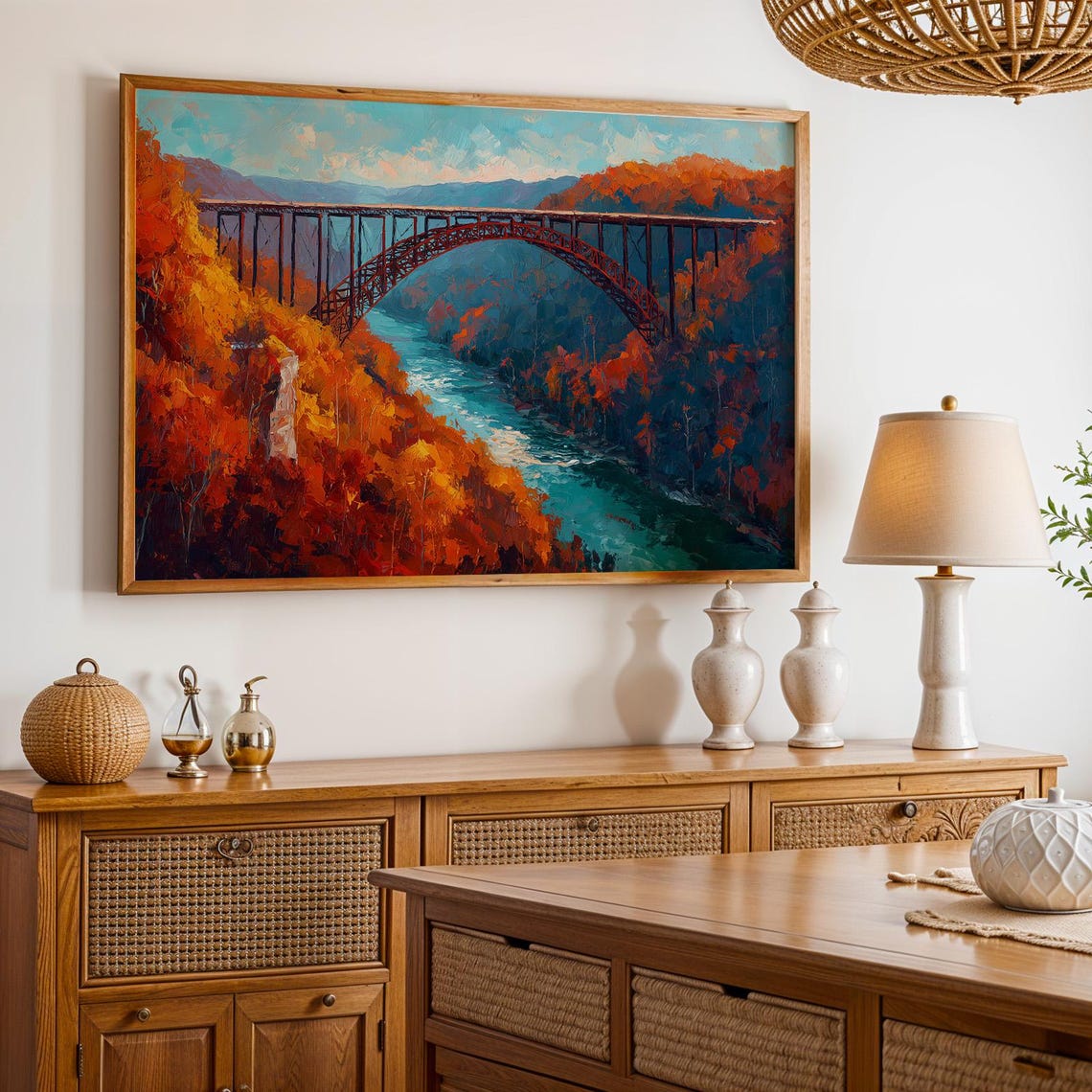 New River Gorge National Park Bridge Autumn Oil Painting Poster