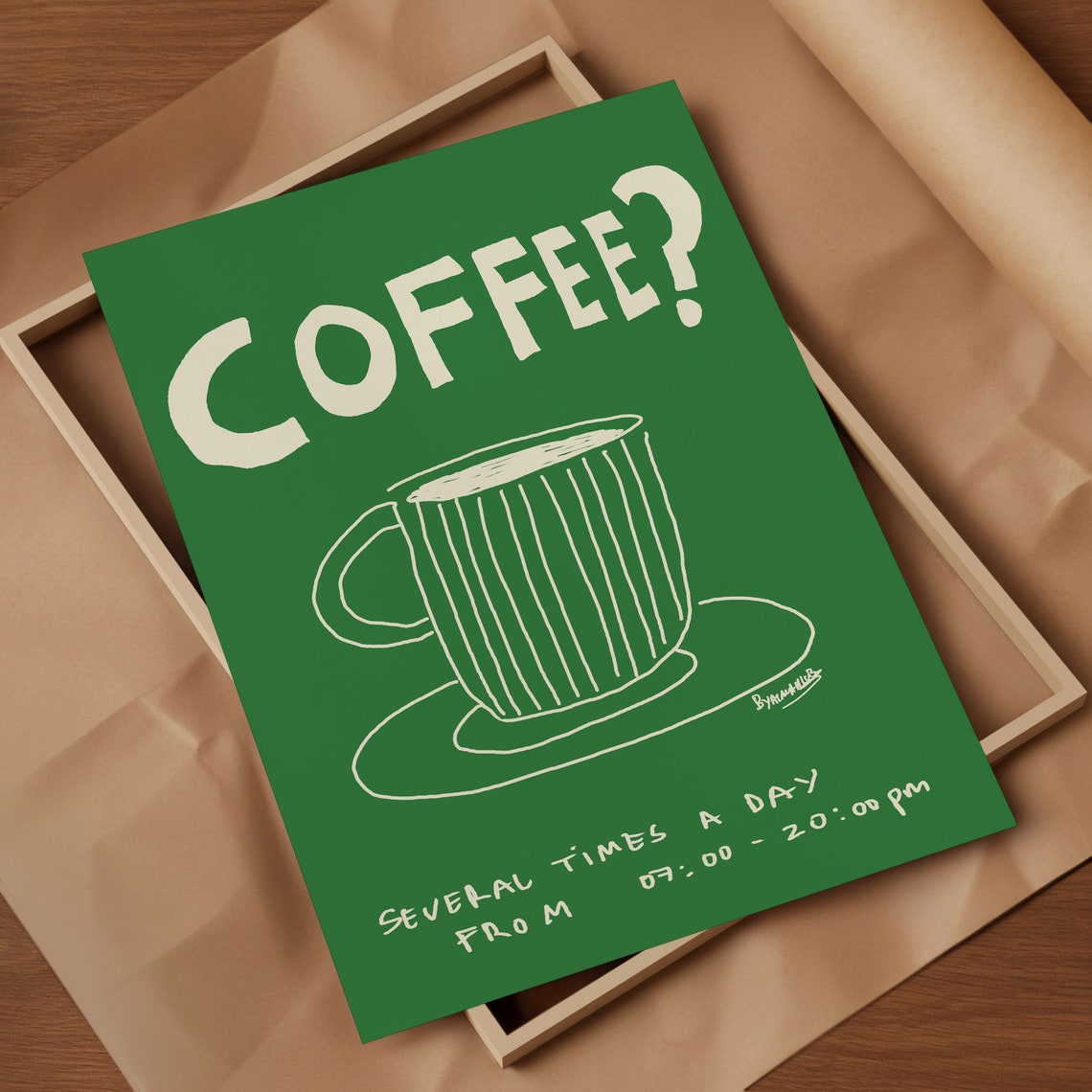 Coffee Hand Drawn Retro Green Kitchen Quirky Daily Decor Print - Image 3