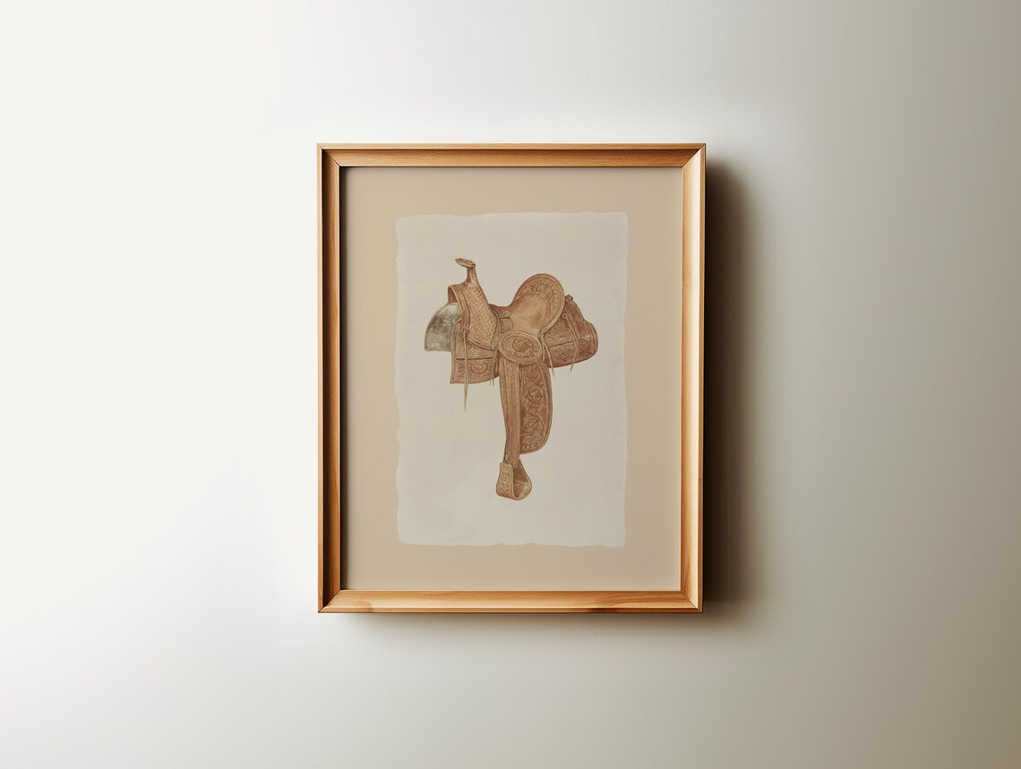 Vintage Western Horse Saddle Warm Neutral Country Rodeo Cowboy Print - Image 4