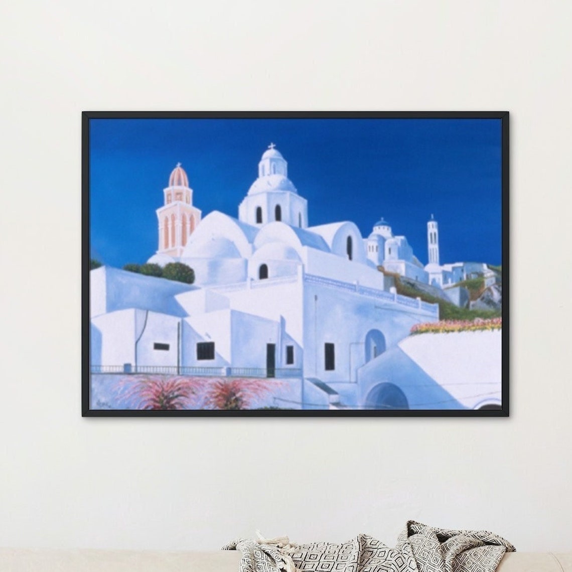 Santorini Art Oil Painting Art Greek Island Decor Coastal Wall Art Blue And White Art Traditional Greek Art European Wall Art - Image 2