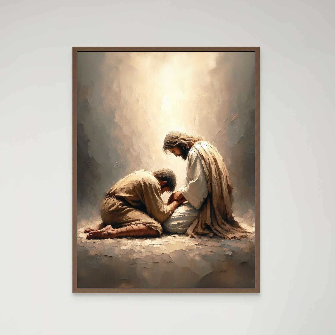 Jesus Comforting Kneeling Man Bowed In Prayer With Gentle Mercy Poster - Image 7