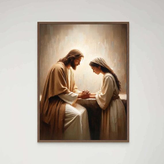 Jesus Holding Hands Praying Woman Tender Faith Painting Poster