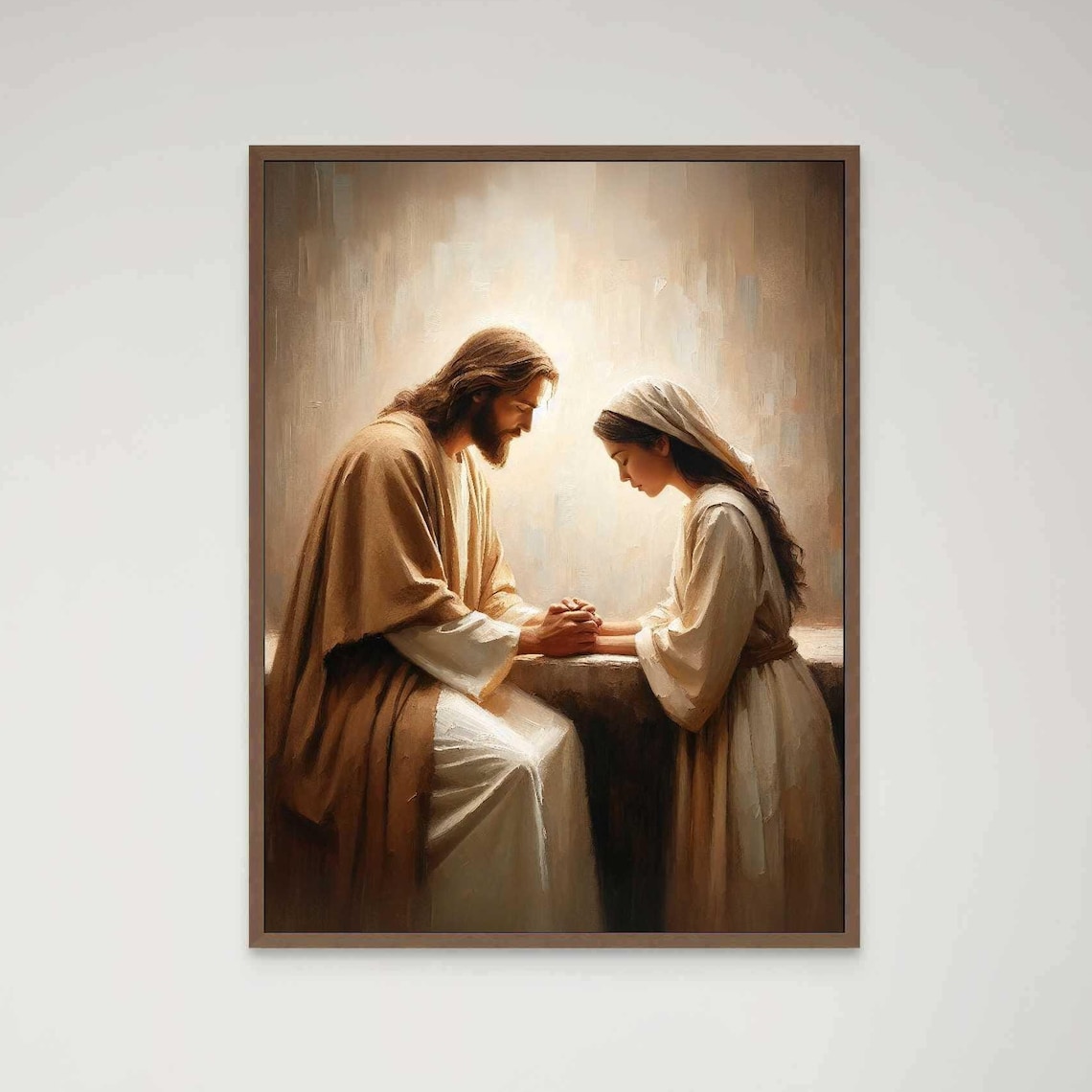 Jesus Holding Hands Praying Woman Tender Faith Painting Poster
