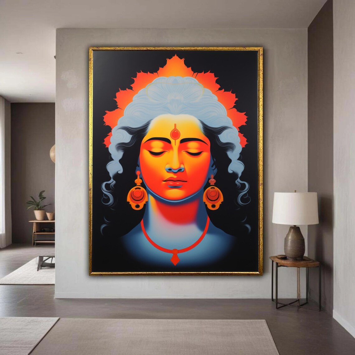 Lord Vishnu Modern Hindu Deity Portrait Vibrant Spiritual Wall Art