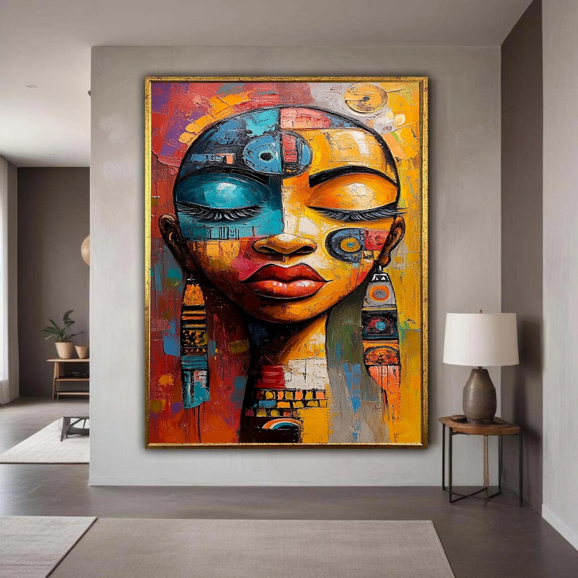 Abstract Ethnic Woman Portrait Art Print, Modern Tribal
