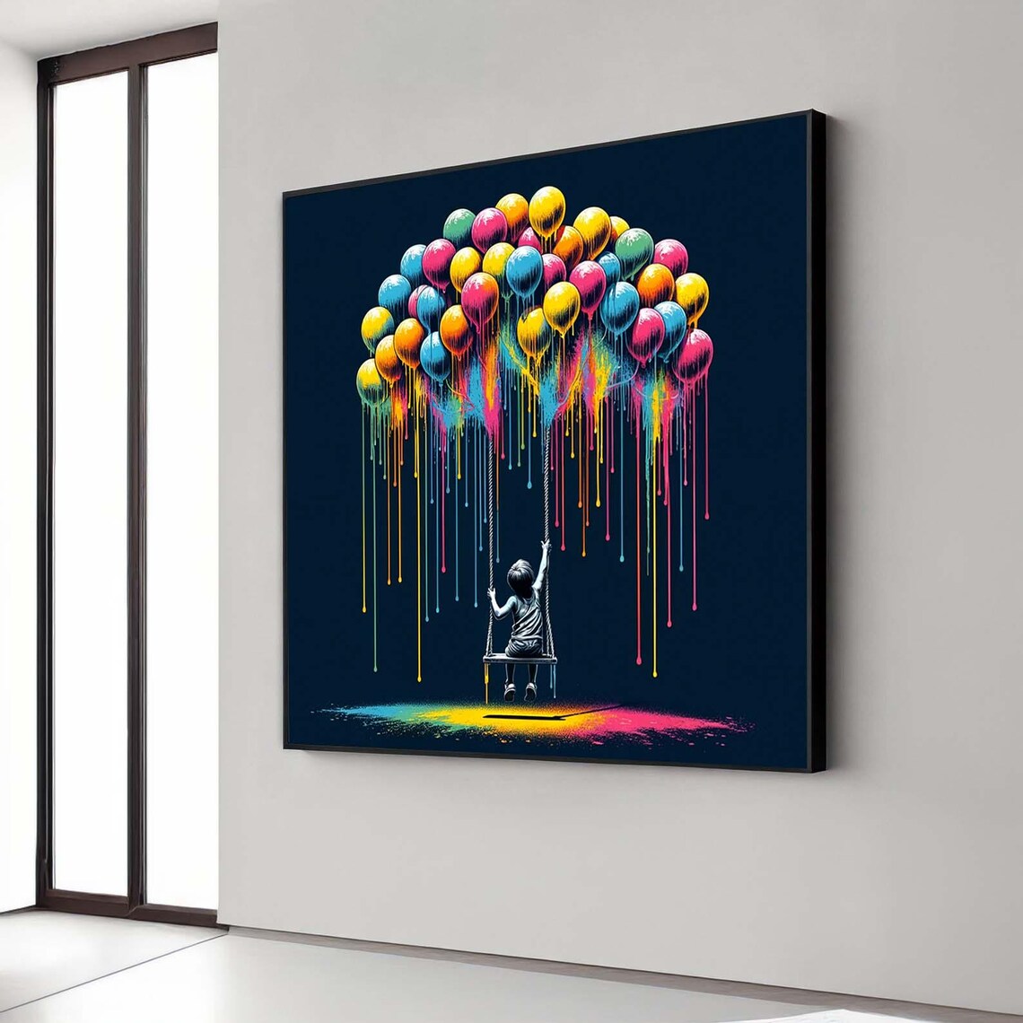 Colorful Balloon Swing Art Print, Whimsical Nursery Decor