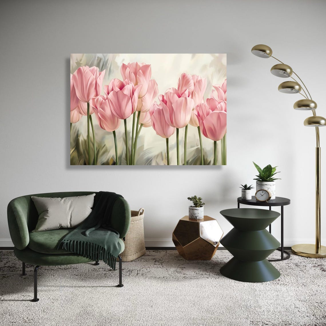 Soft Pink Tulips Canvas Floral Wall Art Spring Flowers Painting Botanical Decor Nature Blossom Artwork Gift Home