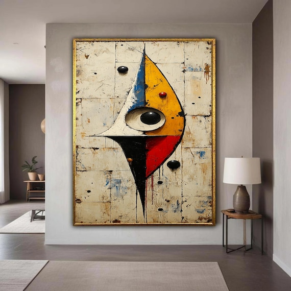 Abstract Geometric Canvas Wall Art Modern Colorful Painting Mixed Media Contemporary Home Decor Gift