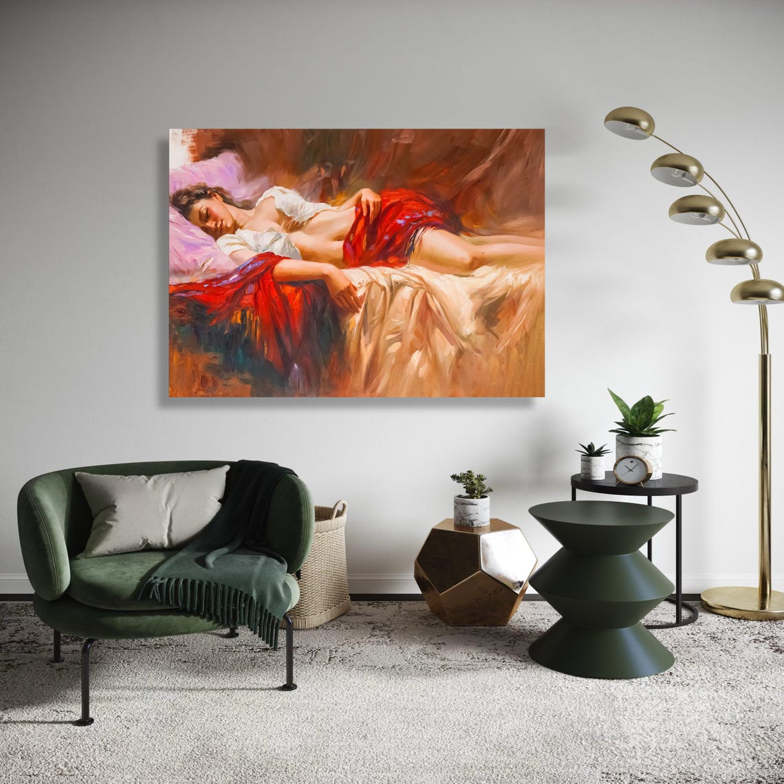 Romantic Reclining Woman Red Drapery Classical Oil Painting Poster