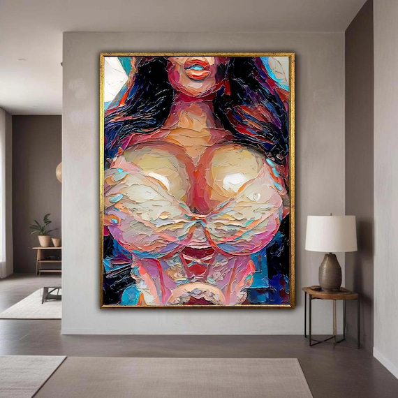 Bold Abstract Female Portrait Colorful Textured Impasto Wall Art