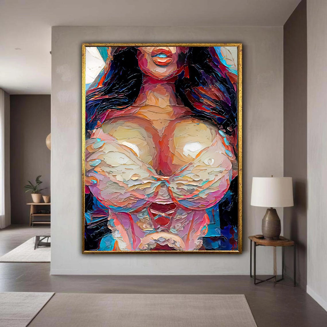 Bold Abstract Female Portrait Colorful Textured Impasto Wall Art