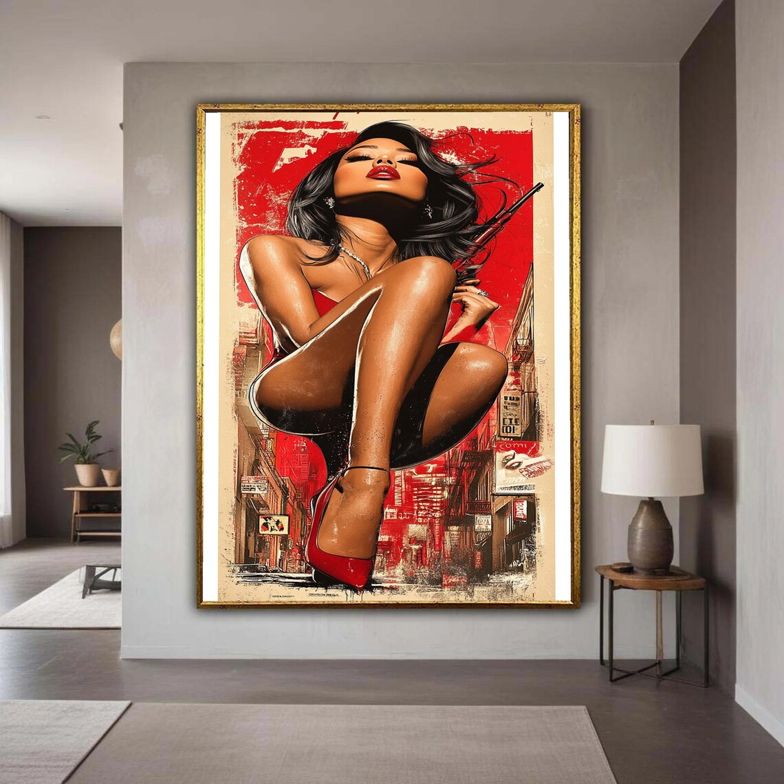 Bold Femme Fatale Red Heels Vintage Urban Pop Art Woman Poster