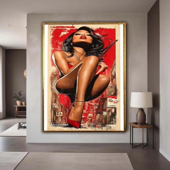 Bold Femme Fatale Canvas Art Red Heels Woman Portrait Urban Street Style Wall Modern Glamour Drama Home Gift Decor