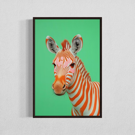 Colorful Zebra Wall Art Vibrant Wildlife Print Abstract Decor