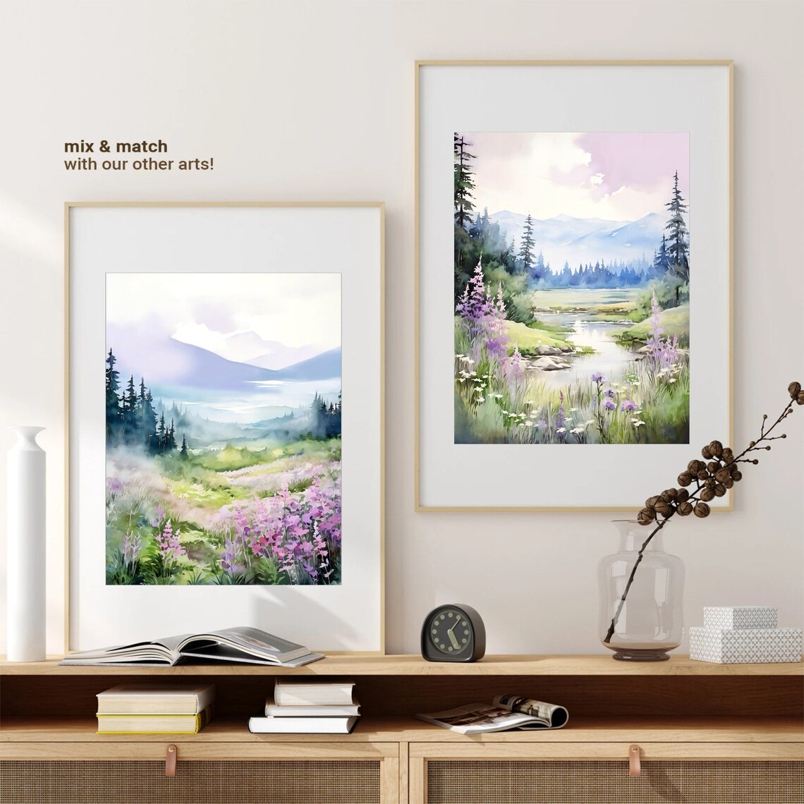 Foggy Mountains River Landscape Watercolor Art Print - Image 2