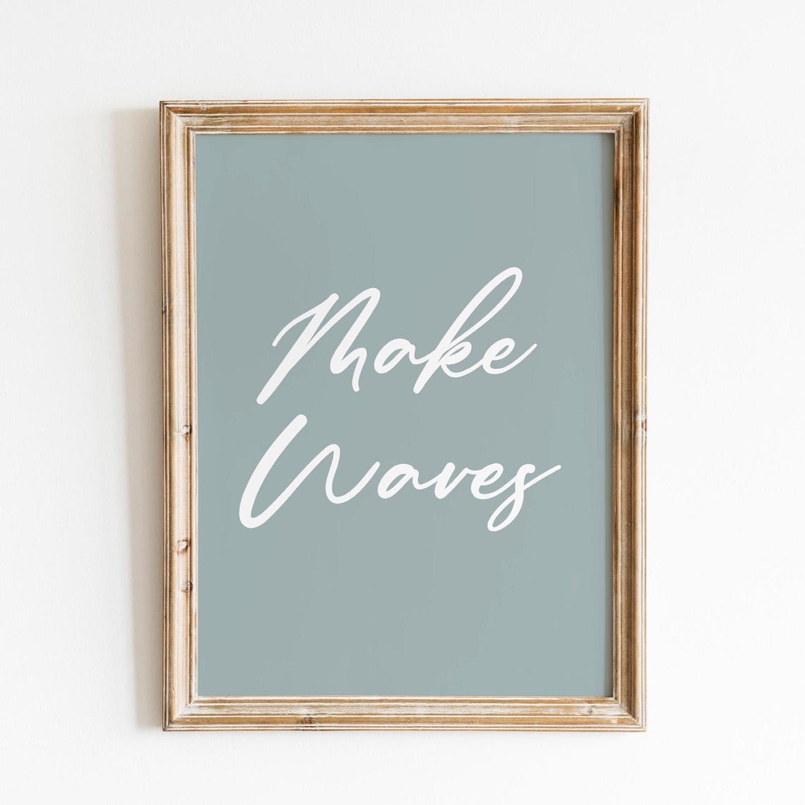 Make Waves Script Typography Sage Blue Coastal Quote Art Poster - Image 4