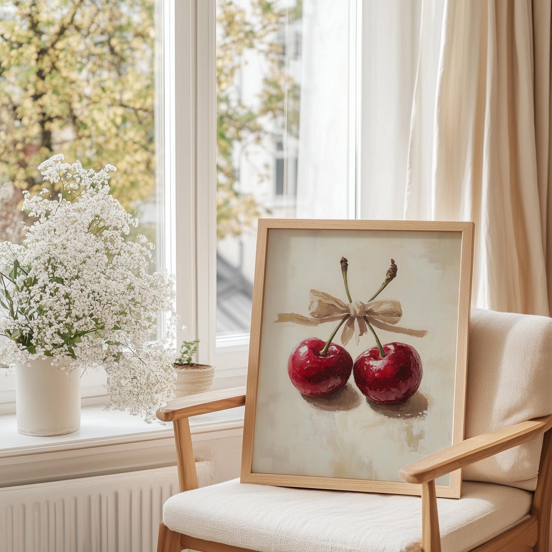 Red Cherries Tied With Bow Coquette Fruit Oil Painting Poster