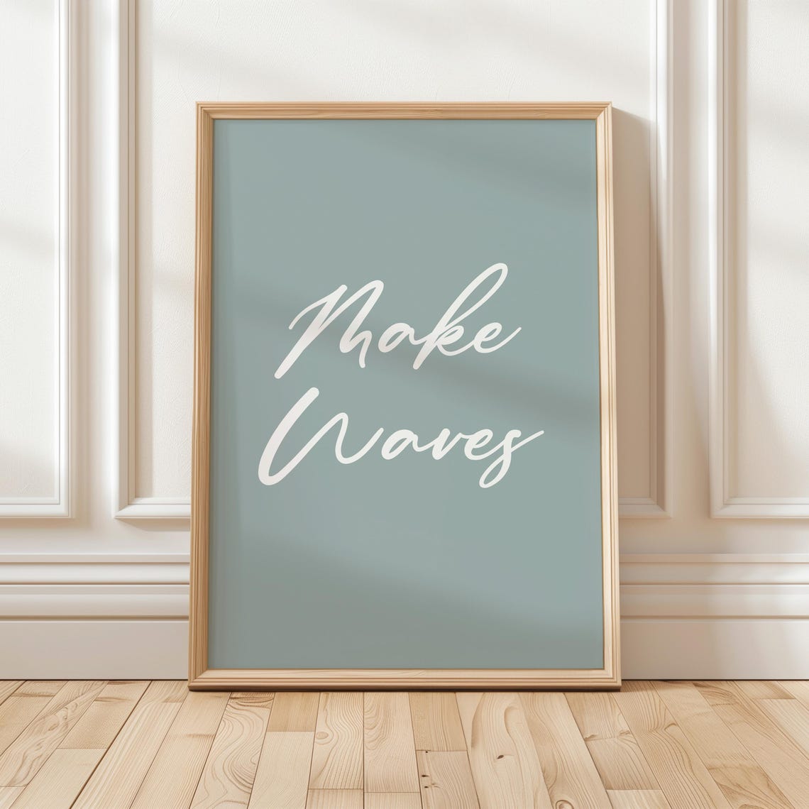Make Waves Script Typography Sage Blue Coastal Quote Art Poster - Image 2