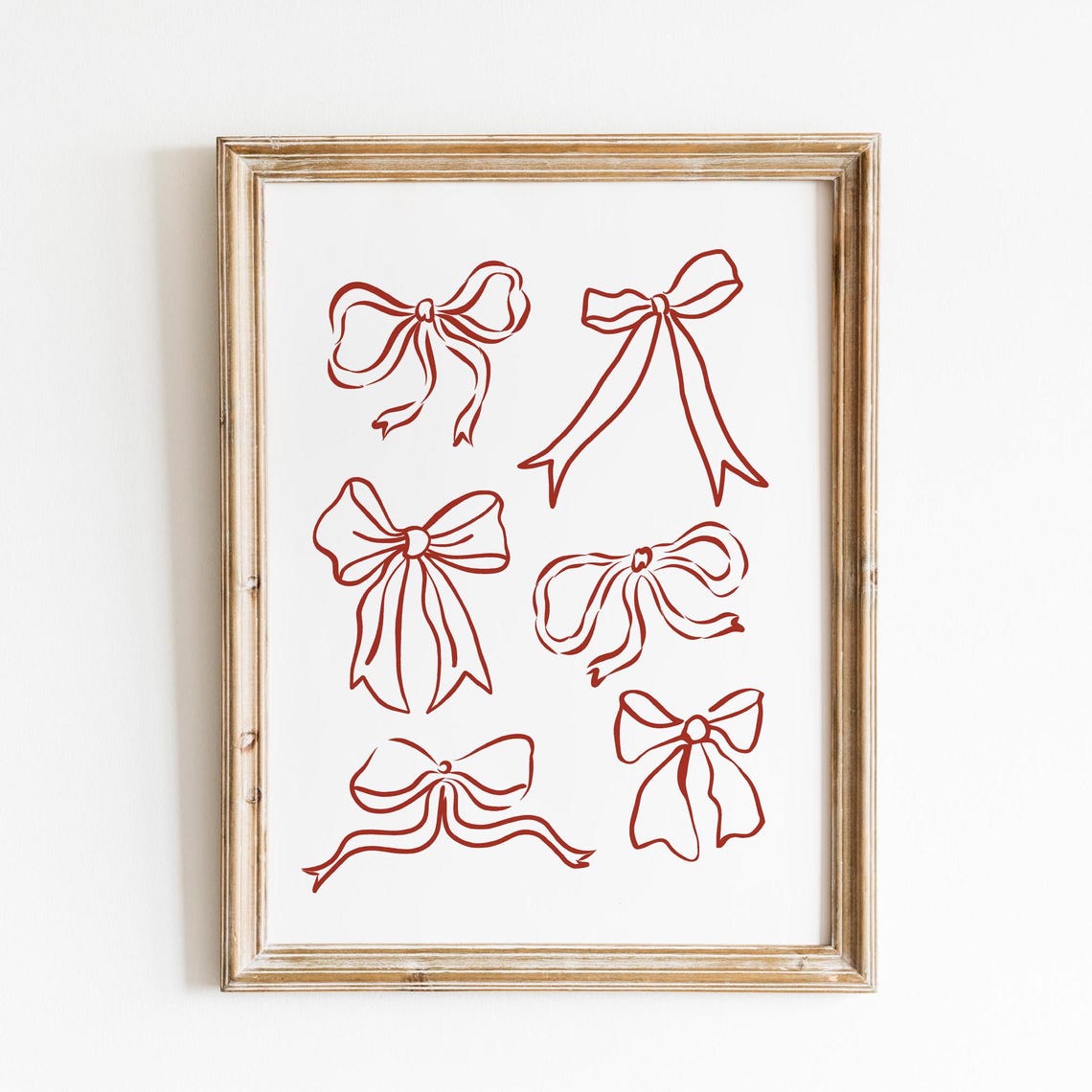 Six Red Ribbon Bows Hand Drawn Line Art Coquette Style Poster