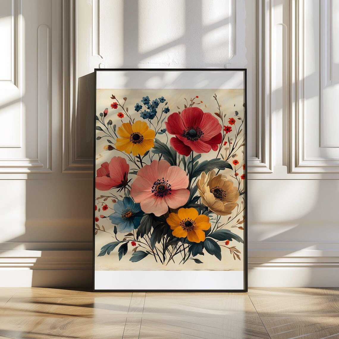 Vibrant Anemone Bouquet Colorful Floral Botanical Art Poster
