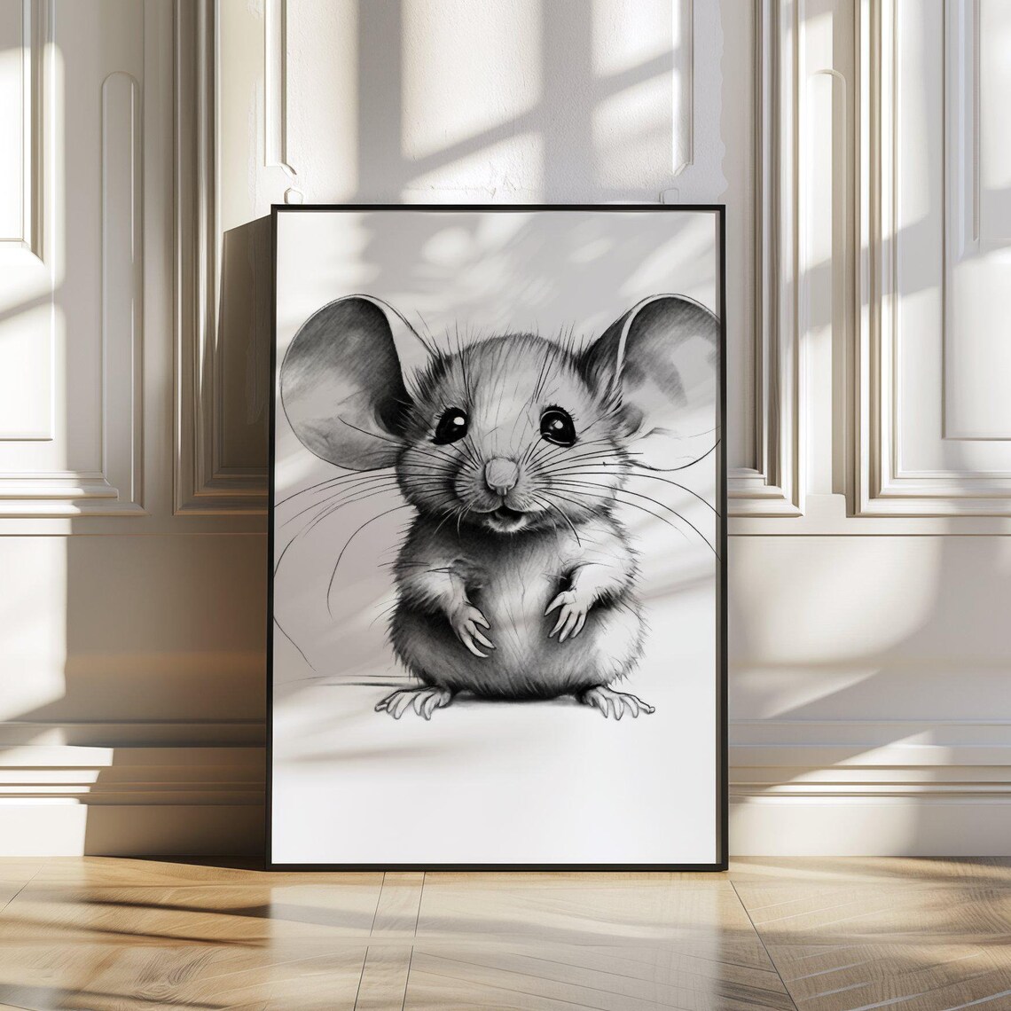 Cute Baby Mouse Pencil Sketch Nursery Kids Room Animal Poster