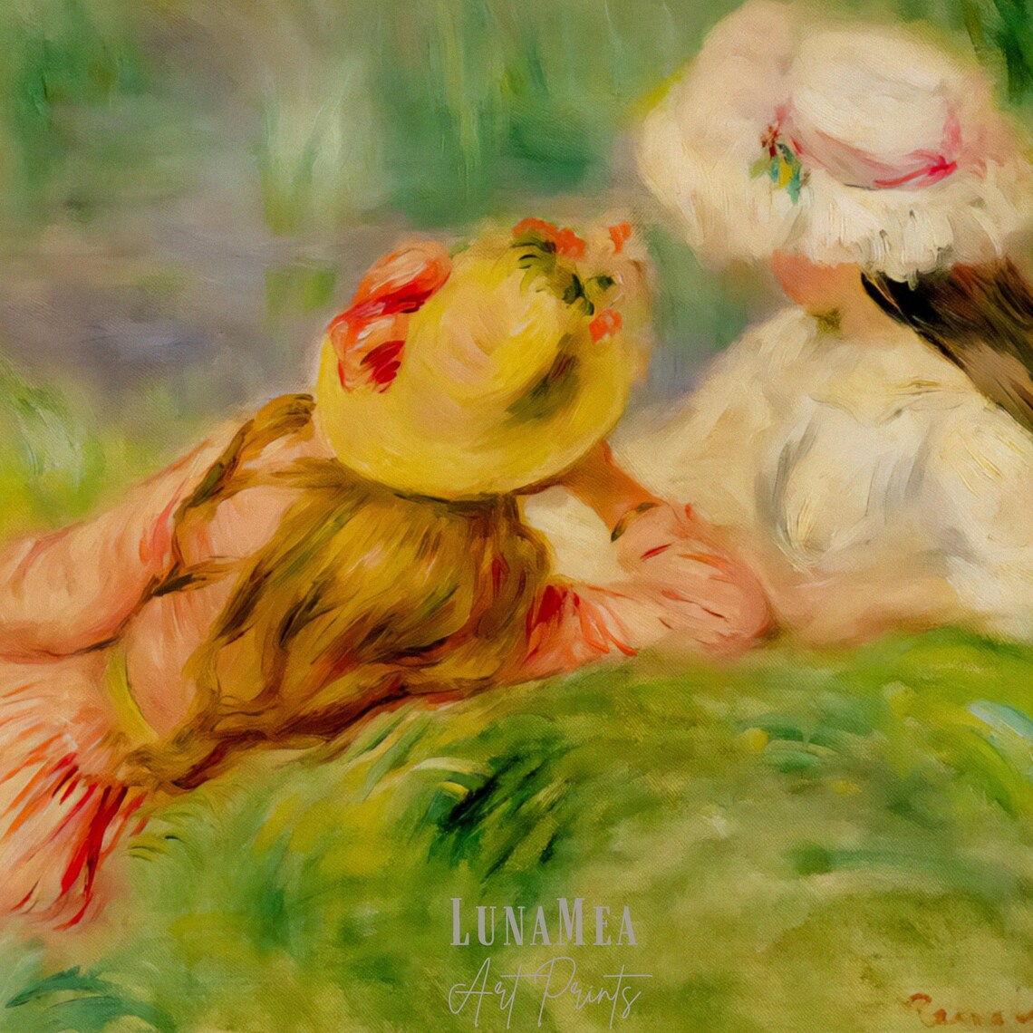 Renoir Style Two Women in Meadow Impressionist Summer Painting Wall Art - Image 3
