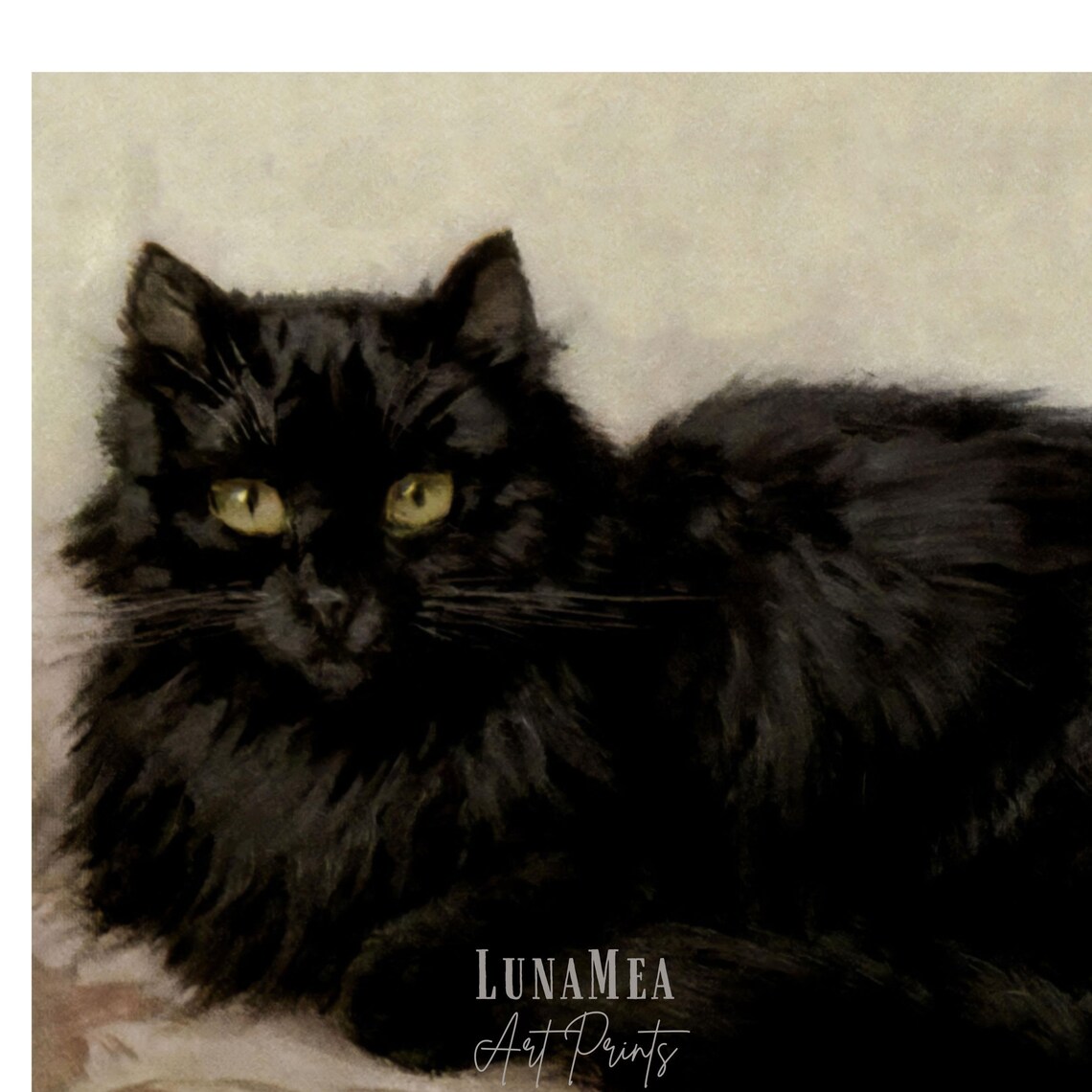 Vintage Black Cat Portrait Painting Long Haired Feline Victorian Wall Art - Image 3