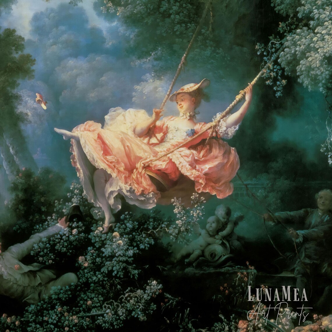 The Swing By Fragonard Vintage Rococo Oil Painting Romantic Garden Art Poster - Image 3