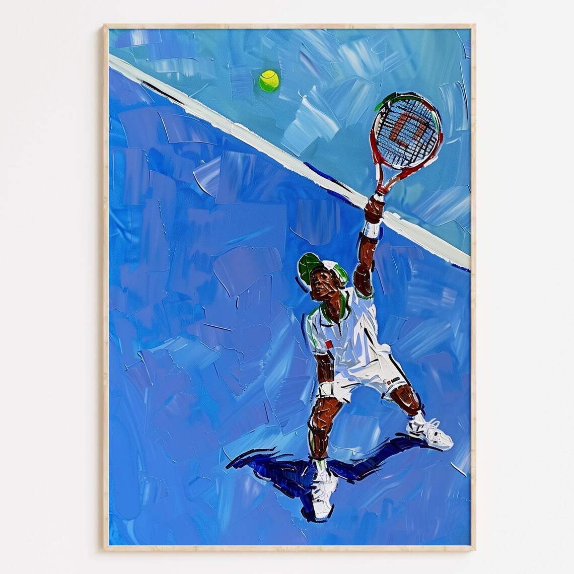 Tennis Player Serving Impressionist Blue Court Painting Poster