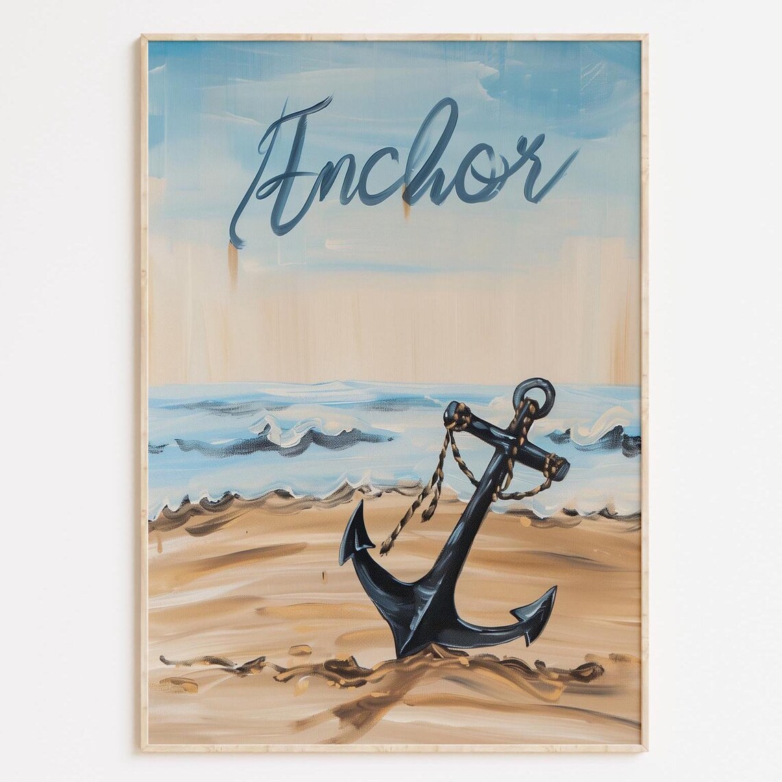 Anchor Beach Nautical Painting Coastal Waves Seaside Wall Art