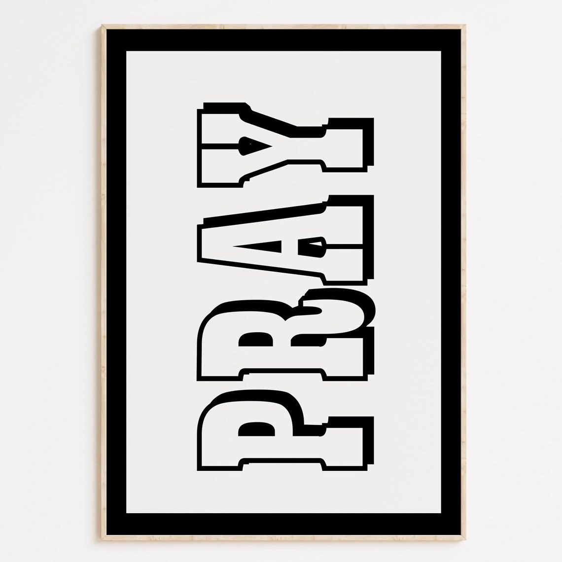 PRAY Bold Varsity Lettering Black Cream Faith Statement Art Poster