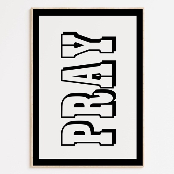 PRAY Bold Varsity Lettering Black Cream Faith Statement Art Poster