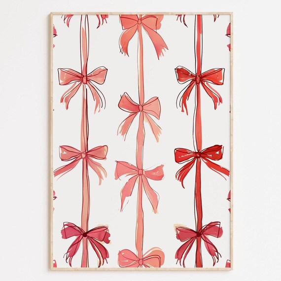 Red Ribbon Bow Pattern Whimsical Watercolor Coquette Sweetheart Art Poster