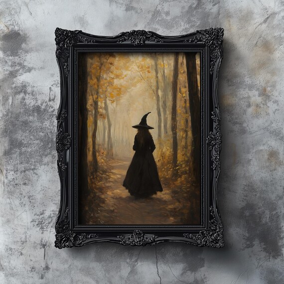 Witch Walking Through Golden Autumn Forest Dark Academia Poster