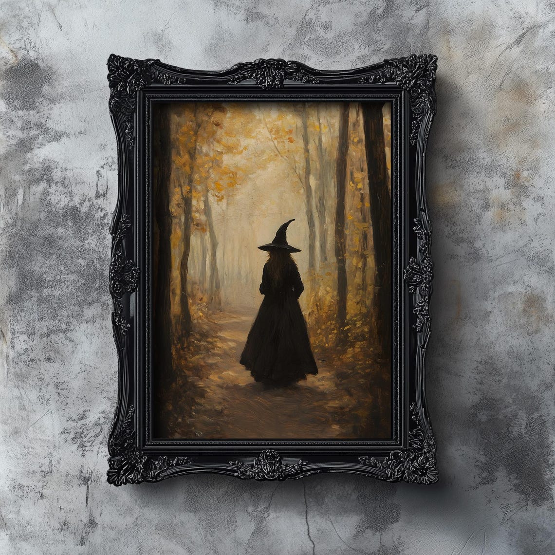 Witch Walking Through Golden Autumn Forest Dark Academia Poster