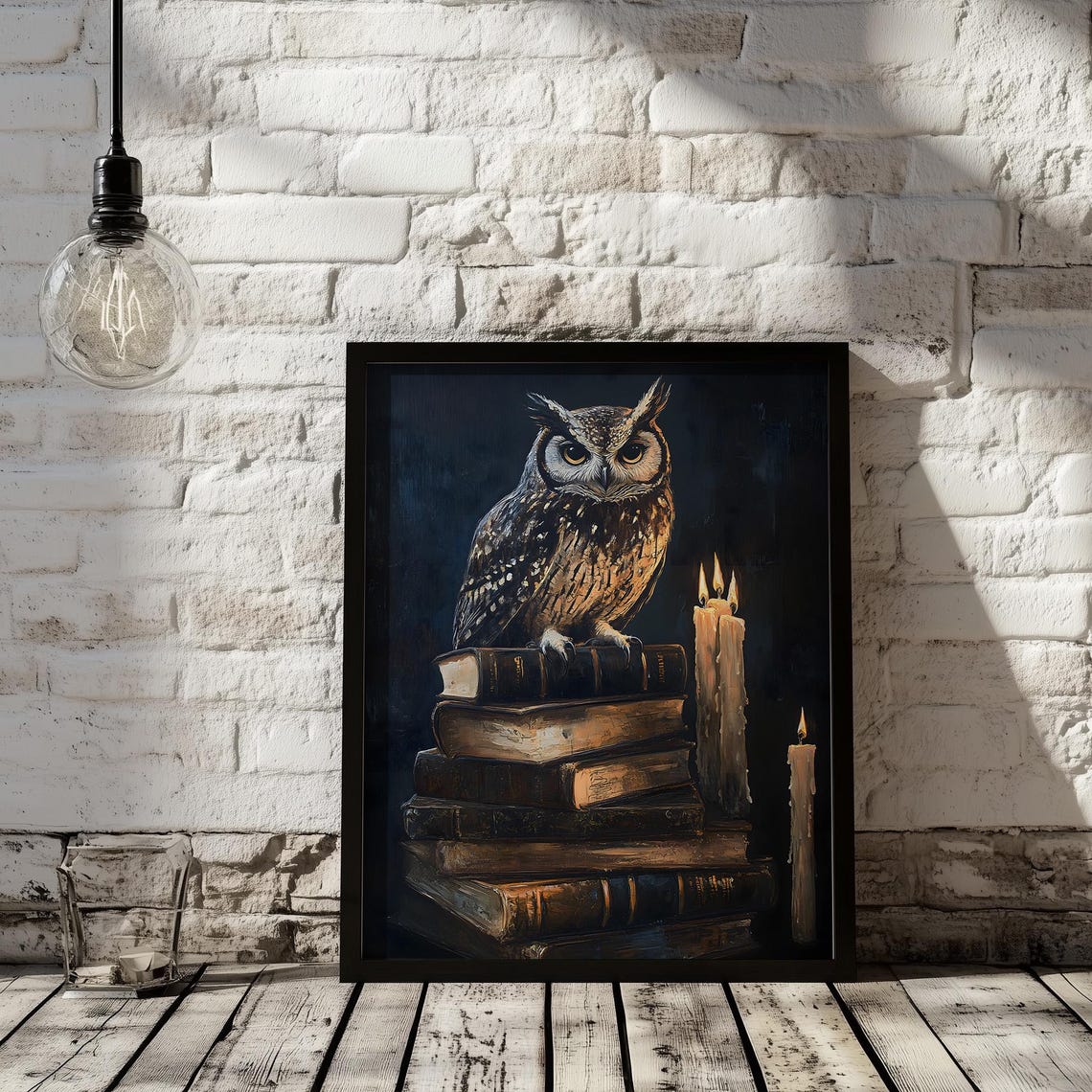 Owl Perched on Stack of Books with Candles Dark Academia Poster - Image 2