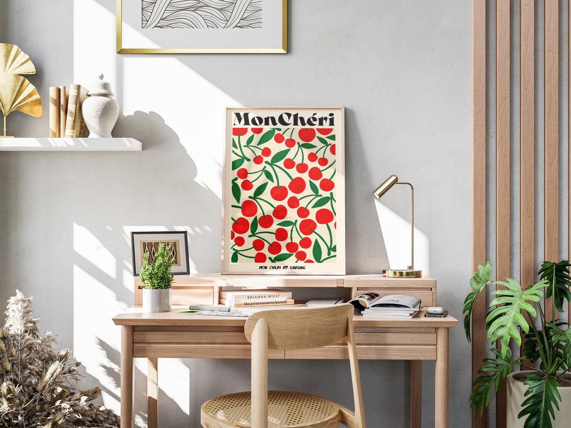 Mon Cheri Cherries Retro French Typography Kitchen Art Poster - Image 4