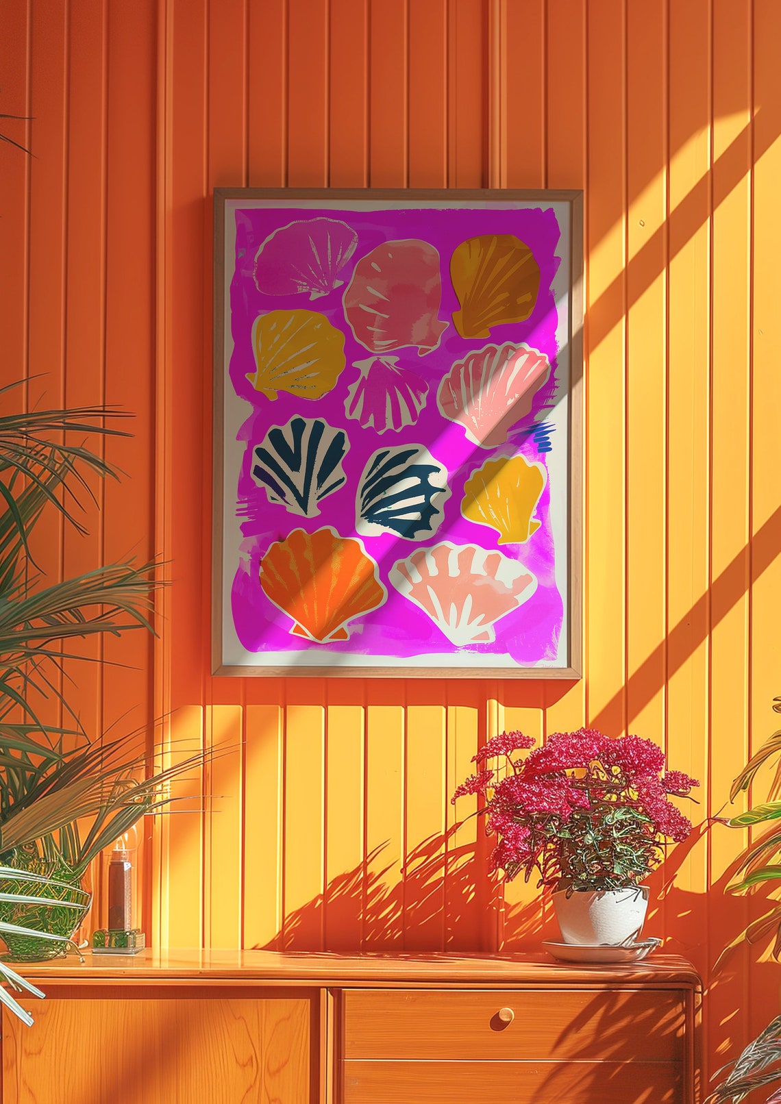 Maximalist Hot Pink Seashell Poster with Colorful Scallop Shell Art - Image 3