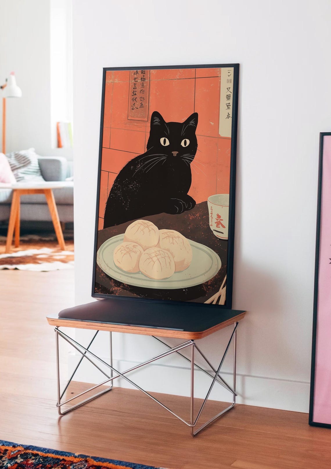 Vintage Japanese Style Black Cat with Steamed Buns Kitchen Poster - Image 4