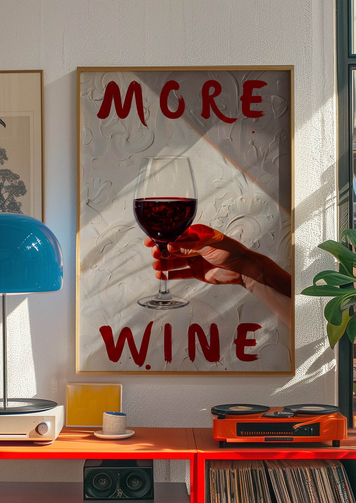 More Wine Red Hand Painted Typography Cheers Kitchen Art Poster - Image 2