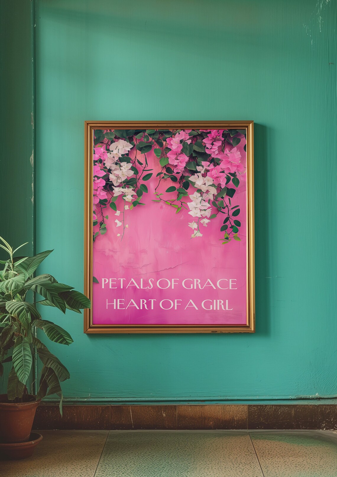 Petals of Grace Heart of a Girl Pink Floral Quote Decor Poster - Image 3