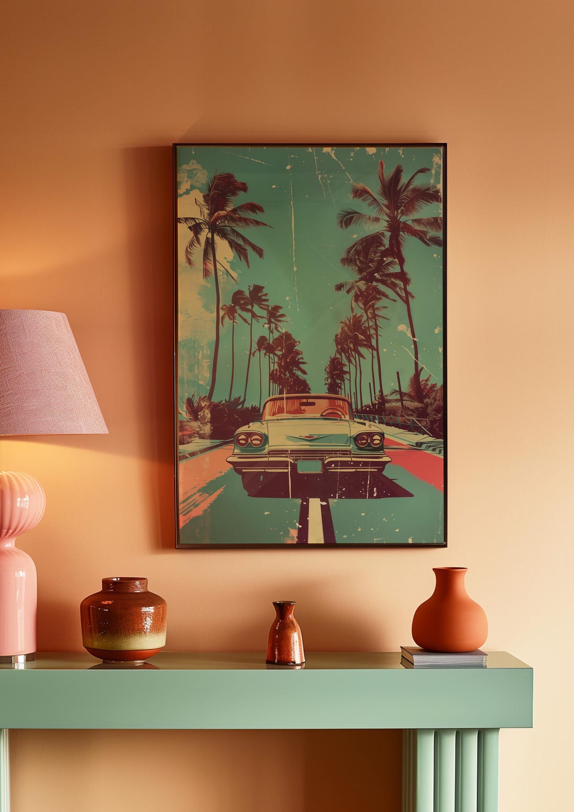 Classic Car Palm Tree Road Retro Vintage Road Trip Travel Poster - Image 3