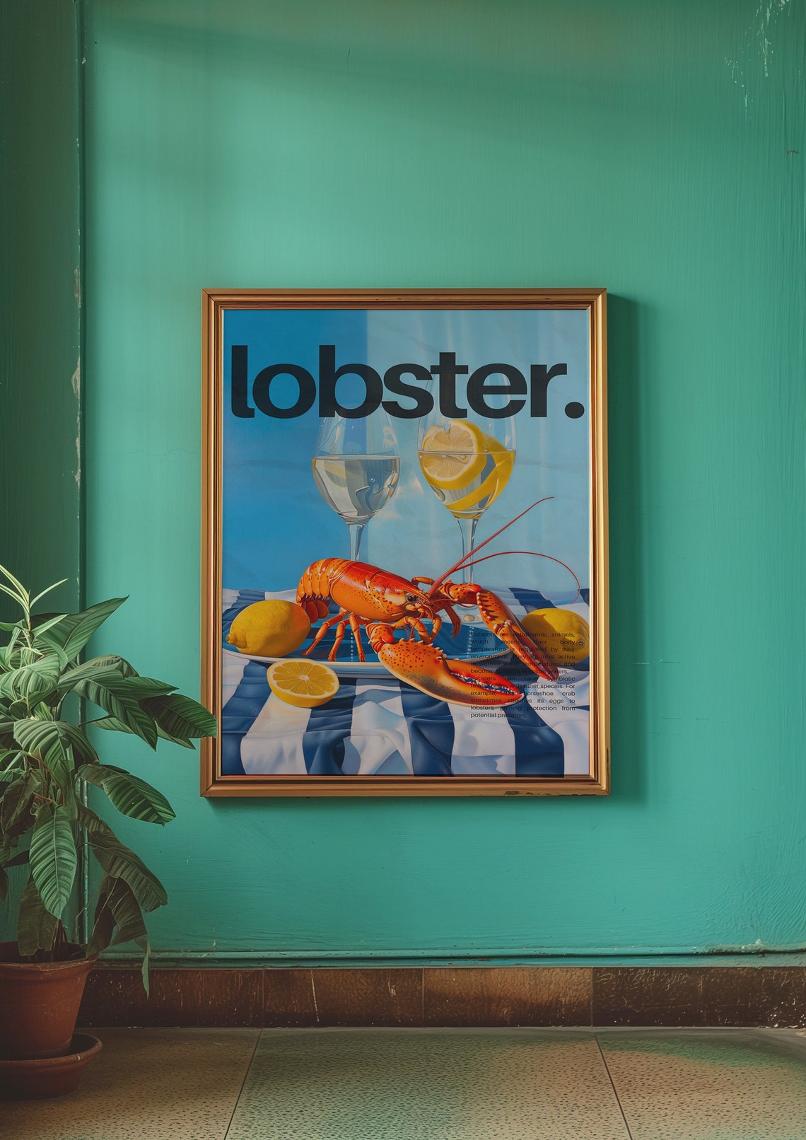 Bold Lobster Text Coastal Dinner Still Life Kitchen Scene Poster - Image 3