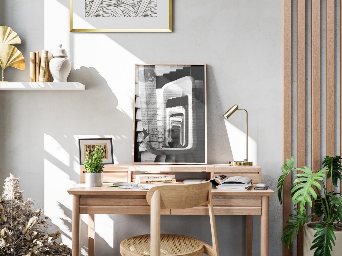 Black and White Modernist Staircase Poster with Architectural Collage - Image 4